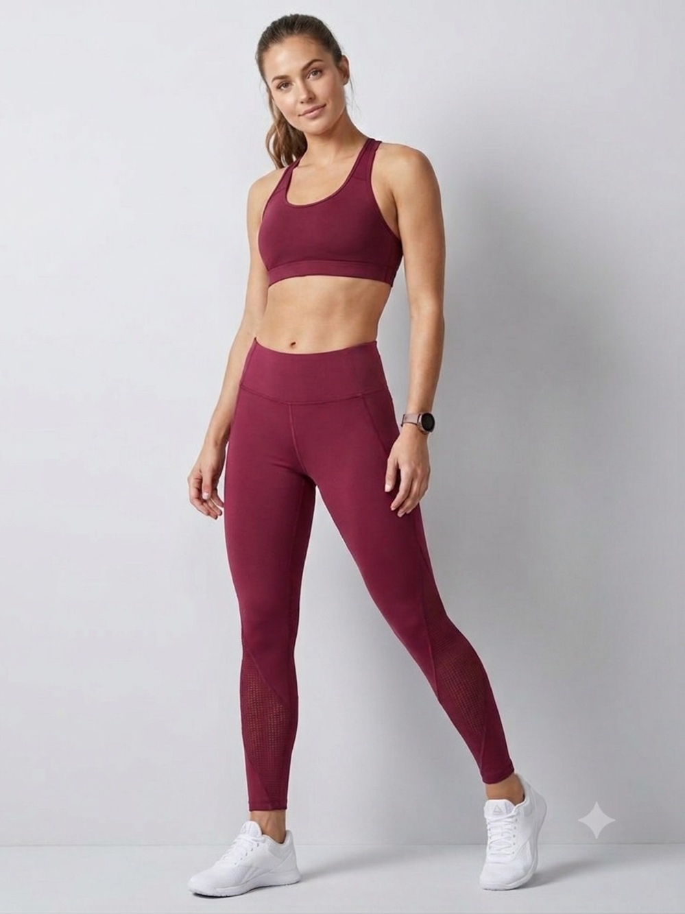 Reebok Maroon High-Waist Performance Leggings, Women’s Size S small